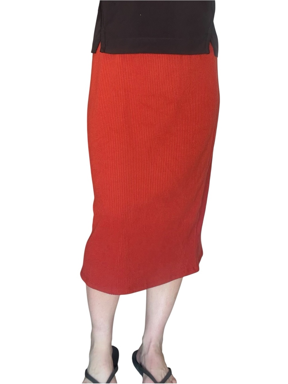 Reddish orange velvet -like ribbed pencil skirt Old Navy NWOT